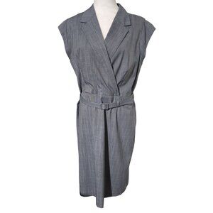 Banana Republic Sleeveless Gray Plaid Belted Wrap Dress Size 14 Womens Workwear